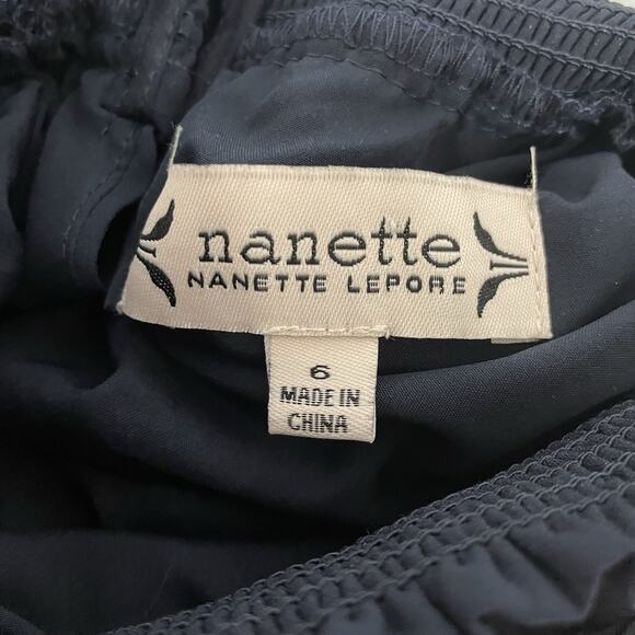 Nanette Lepore Sleeveless Pleated Dress Size 6 Navy High Smocked Neck Waist NEW - Picture 9 of 11